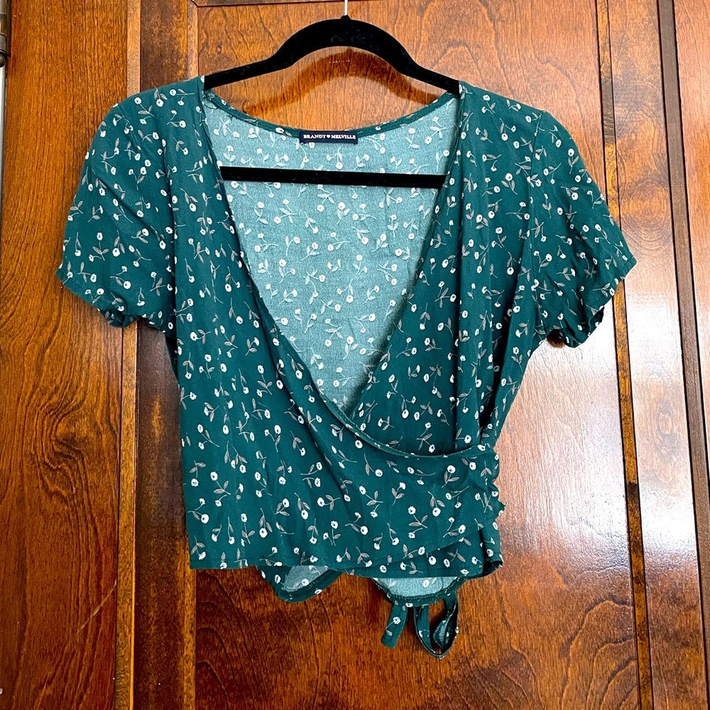 Brandy Melville Rae Wrap Crop Top Green